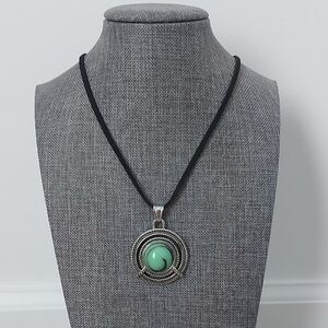 Costume Silver and Green Pendant Necklace